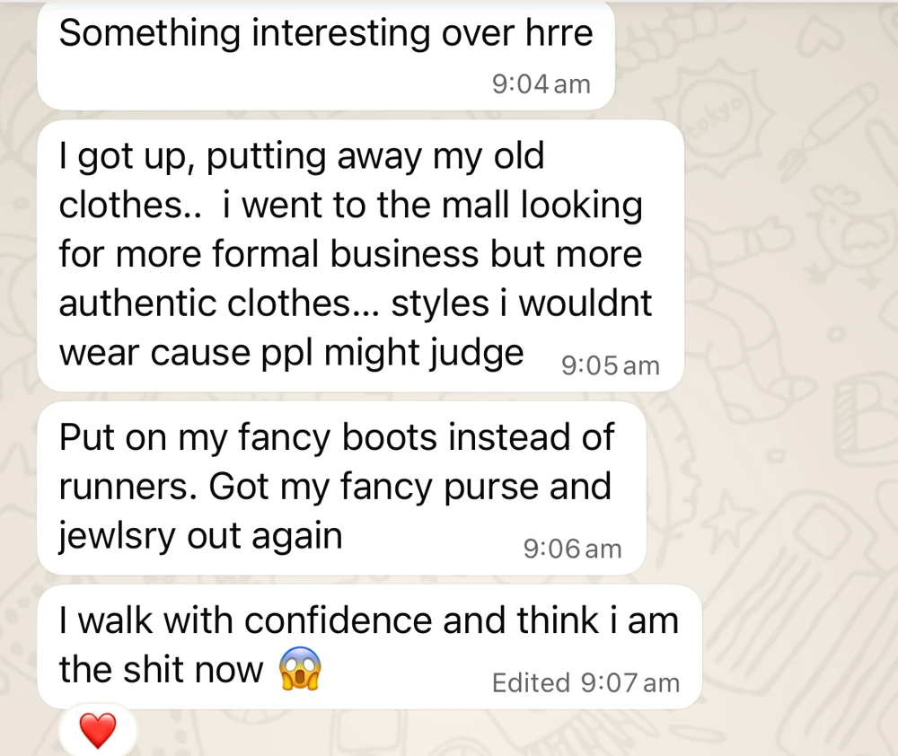 Client message about an everyday experience