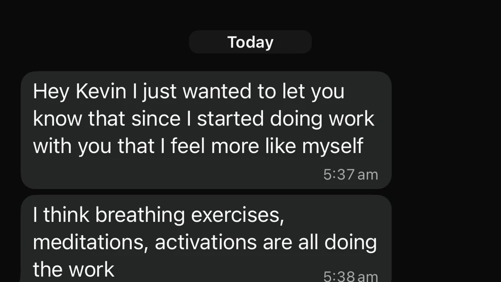 Client message about feeling more like themselves