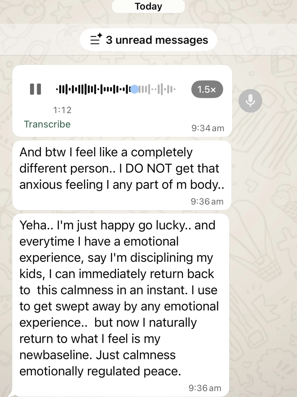 Client message about returning to calm