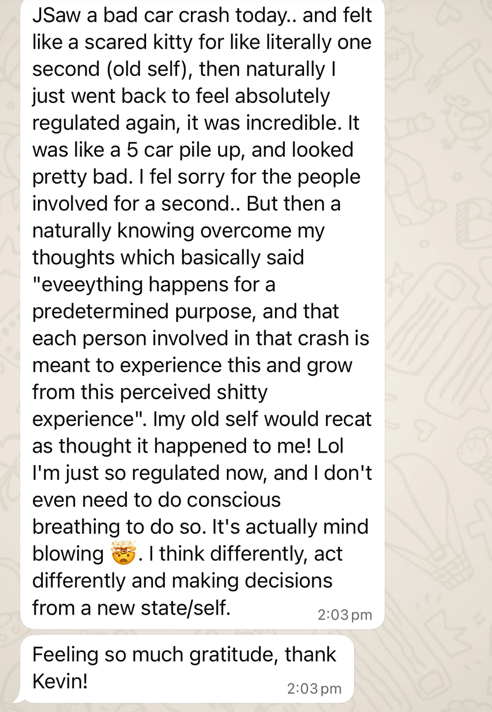 Client message about a stressful event